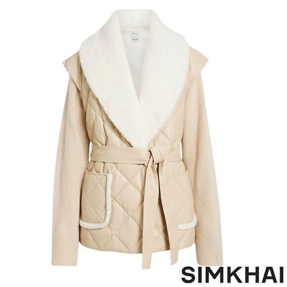 SIMKHAI **NWT** Astra Tie Waist Puffer Jacket Beige/Blush - Picture 13 of 14